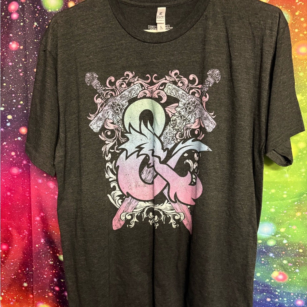 Graphic Tee with Sword and Dragon Design